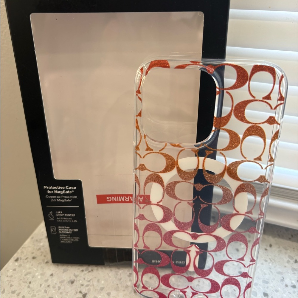 NIB Coach Glitter Clear Case for iPhone 15 Pro Max - gold and rose gold ombré
